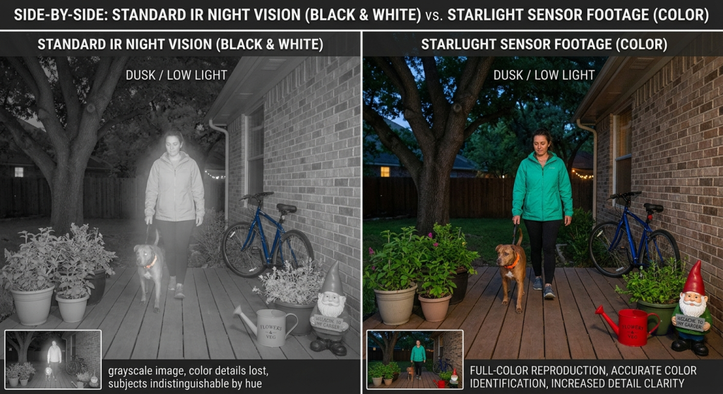 Standard infrared vs Starlight camera sensor color