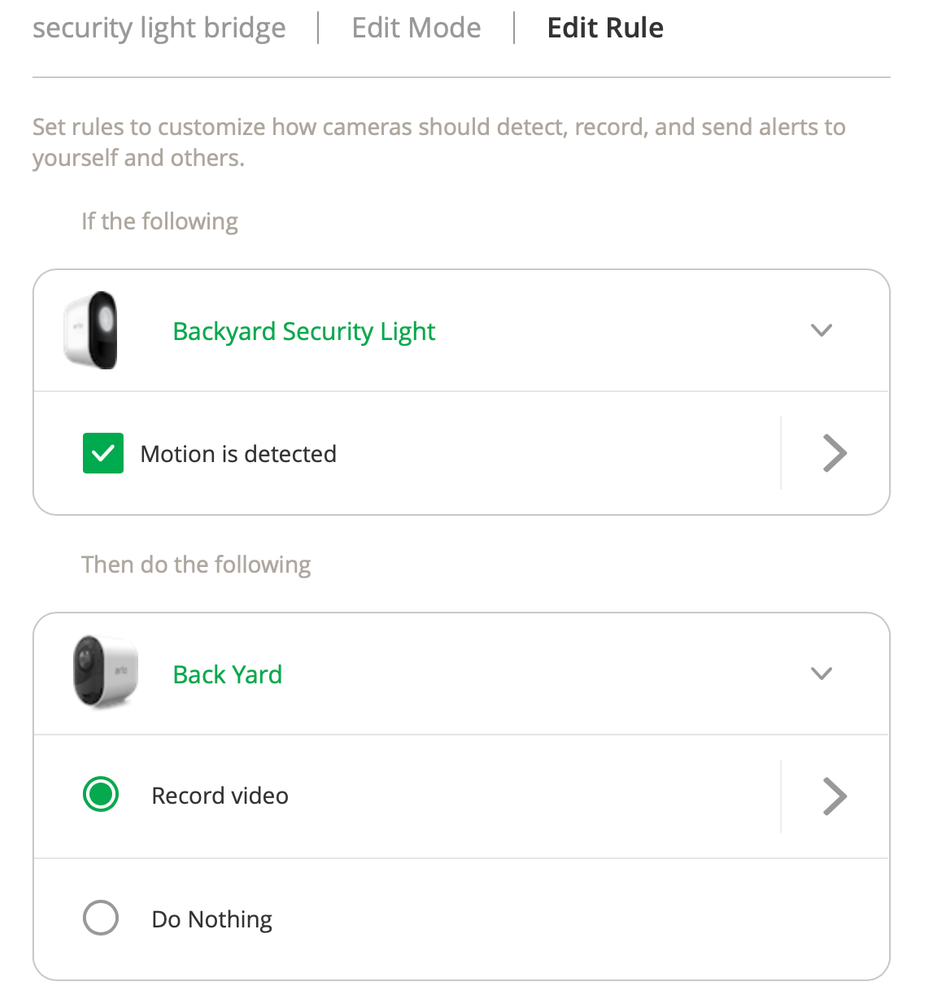 Arlo security light settings i the app