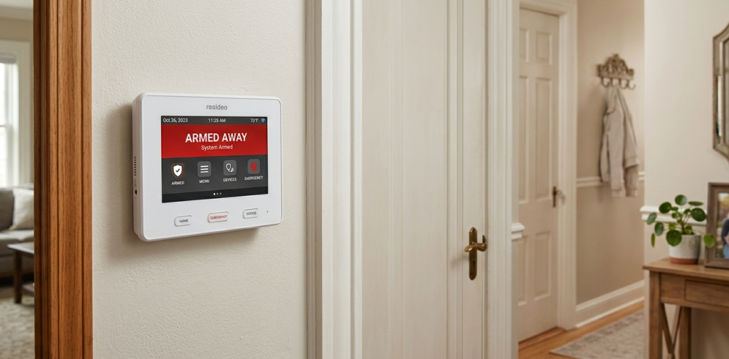 Modern home alarm system touch panel control unit