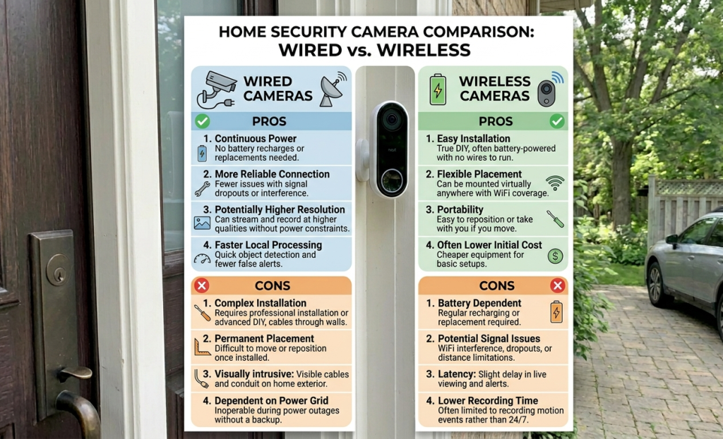 Wired vs wireless security camera feature comparison chart
