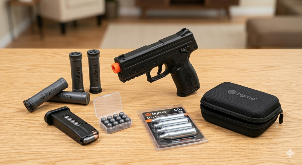 Byrna SD non-lethal launcher with magazine and accessories