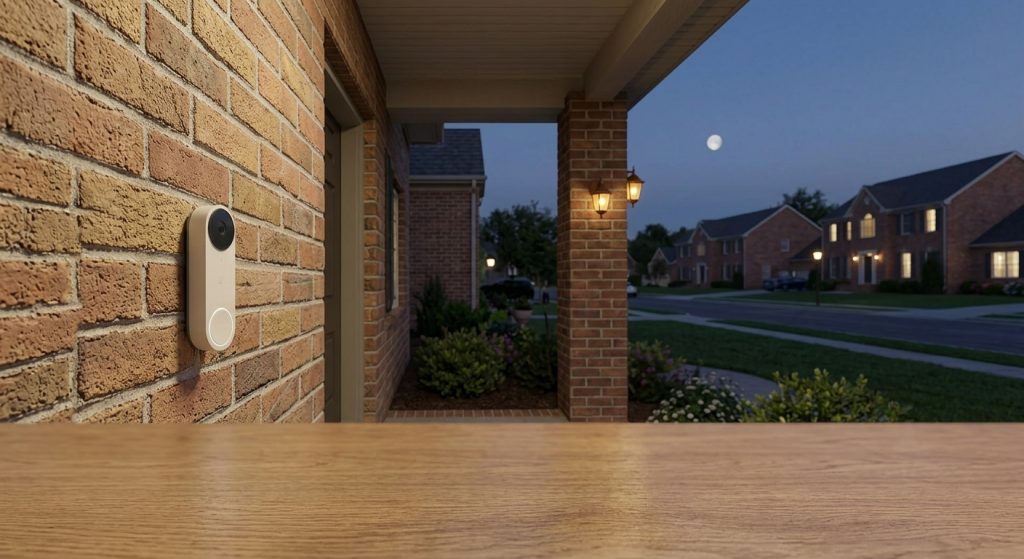 Google Nest Doorbell Wired installed on brick exterior
