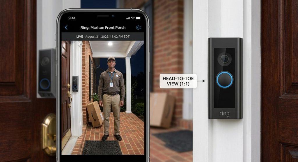 Ring Battery Doorbell Plus showing head-to-toe 11 view on app